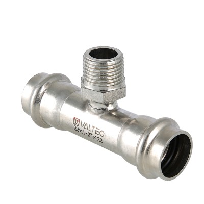 Тройник VALTEC из нержавеющей стали, наружная резьба 22 x 3/4 Тройник VALTEC из нержавеющей стали, наружная резьба 22 x 3/4
