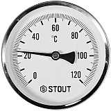 Термометр Stout биметаллический с погружной гильзой 75 мм, Dn 100 мм, 1/2 , 0...120С