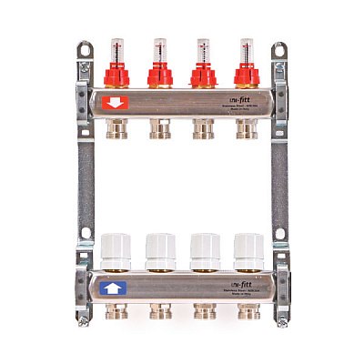Коллекторная группа UNI-FITT 1 х 3/4 2 вых с расходомерами и термостатическими вентилями Коллекторная группа UNI-FITT 1 х 3/4 2 вых с расходомерами и термостатическими вентилями
