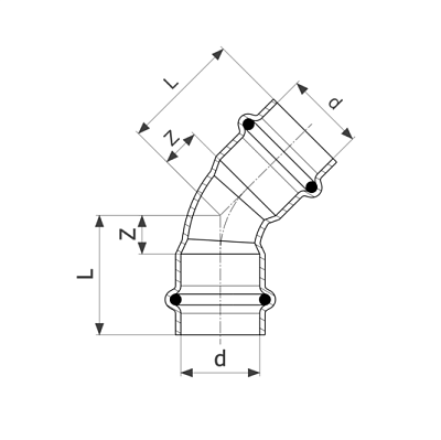 Отвод 45 медный Viega Profipress с SC-Contur d=15 (арт. 292 348)