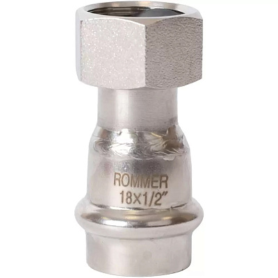 Переходник Rommer 18х1/2 с накидной гайкой ВПр-ВР, нержавеющая сталь