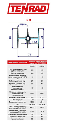 Биметаллический секционный радиатор отопления Tenrad BM 500*80 / 5 секции
