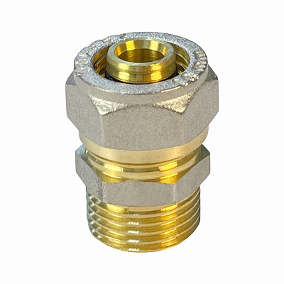 Соединитель Valfex для труб PE-RT/Al/PE-RT, обжимной с переходом на НР 16 x 3/4 дюйма
