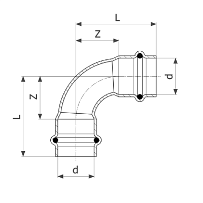 Отвод 90 медный Viega Profipress с SC-Countur d=14 (арт. 443 863)