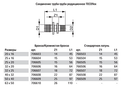 Соединение TECE TECEflex труба-труба редукционное, 40 х 32, латунь, наружная резьба