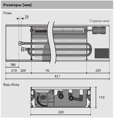 Внутрипольный конвектор с вентилятором Mohlenhoff QSK EC 320-110-2000