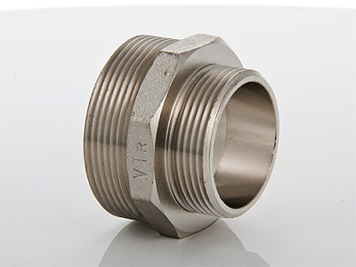 Ниппель VALTEC переходной 1/2 х 3/8 наружная резьба, никелированная латунь
